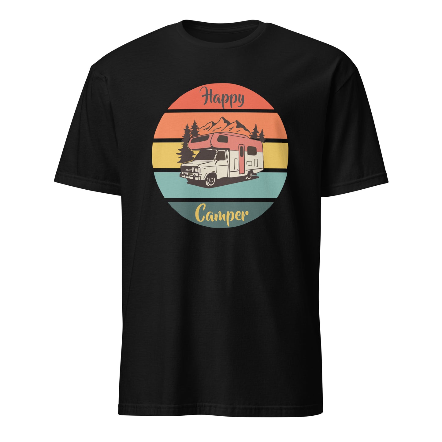 T-Shirt für Campingfeunde Retro Styl mit Wohnmobil und Aufdruck Happy Camper