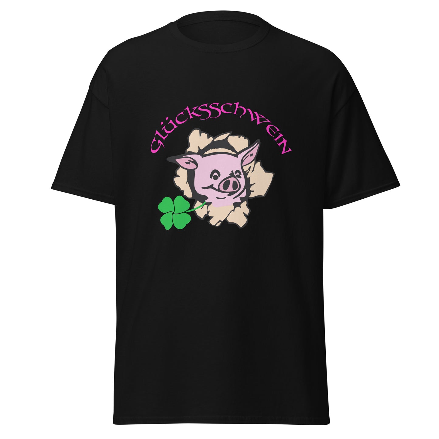T-Shirt schwarz mit Glücksschwein