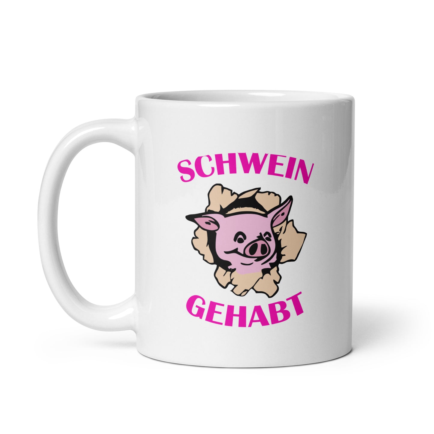 Weiße, glänzende Tasse Schwein gehabt 11 oz