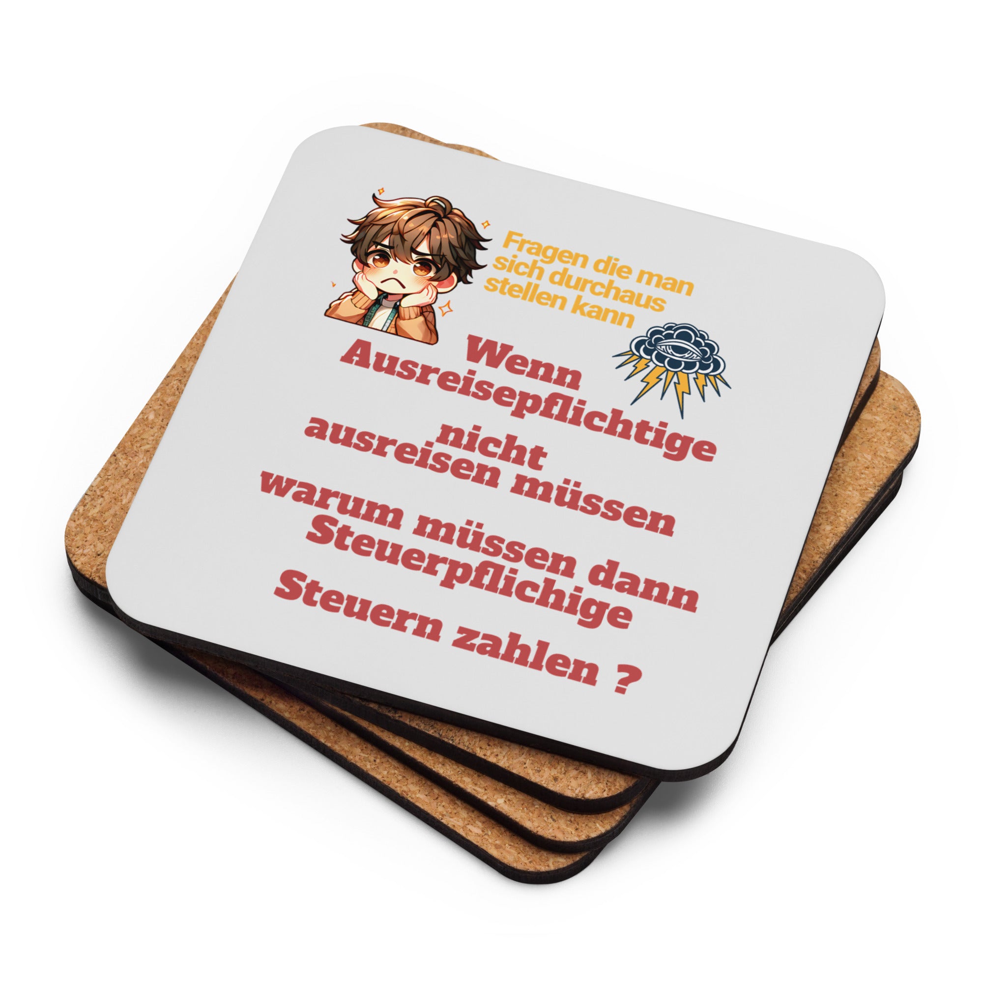 Korkuntersetzer mit Spruch "Fragen die man sich durchaus stellen kann"
