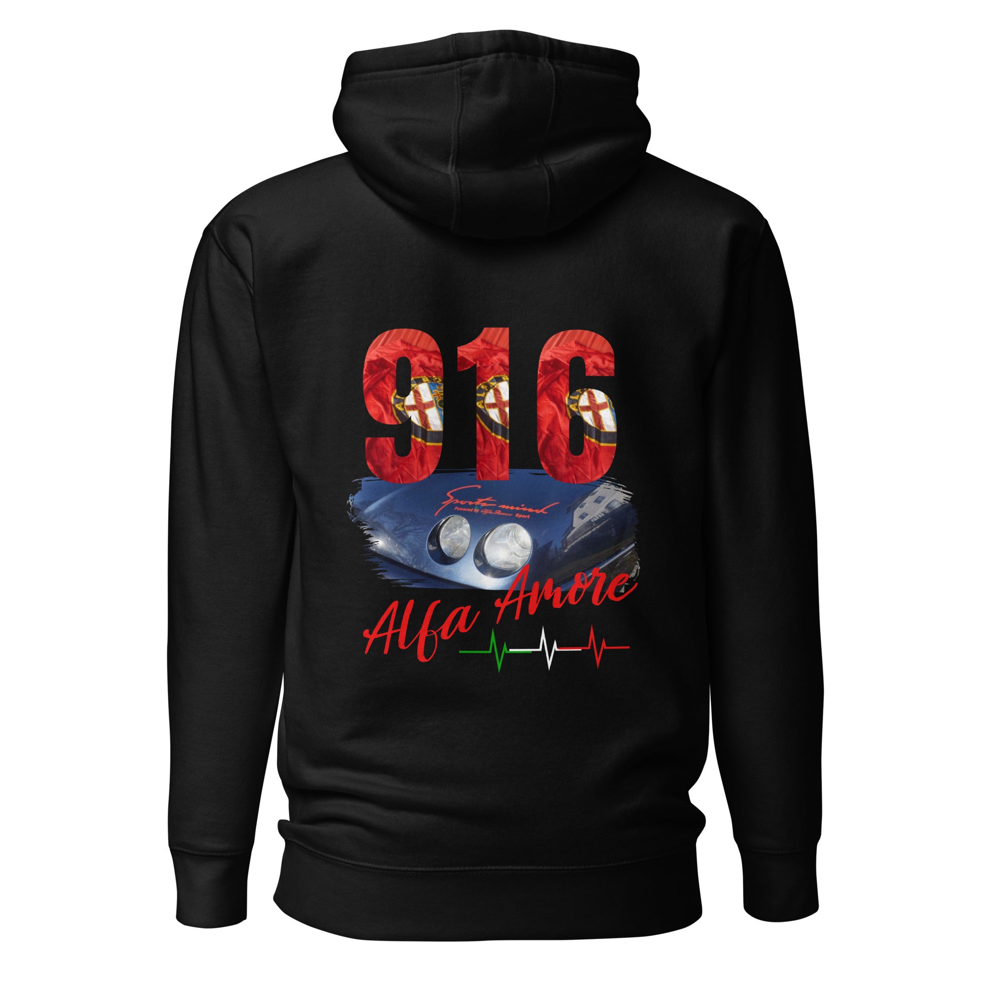 Unisex-Kapuzenpullover Alfa Amore 916 Herzschlag DTFlex Druck hinten