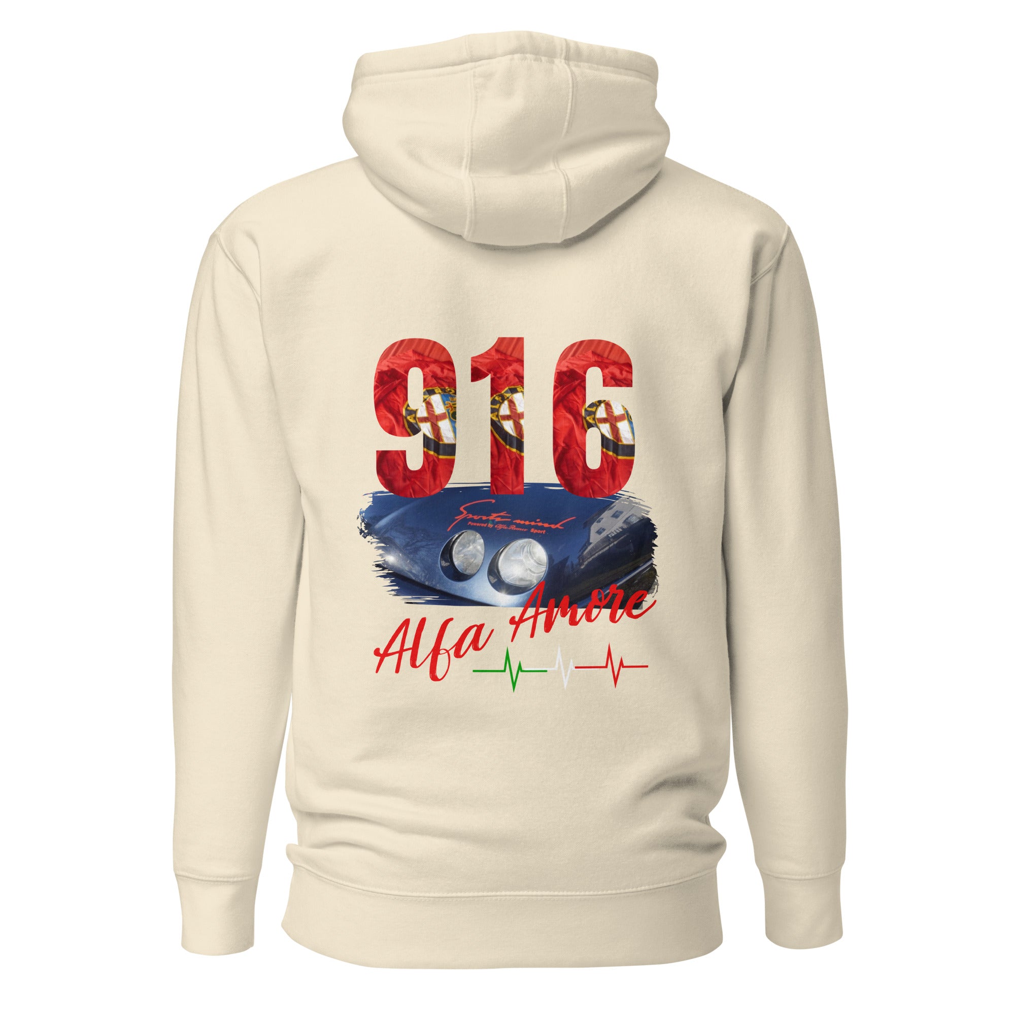 Unisex-Kapuzenpullover Alfa Amore 916 Herzschlag DTFlex Druck hinten