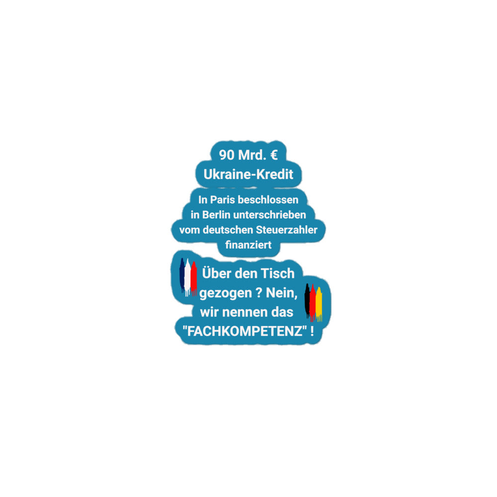 Blasenfreie Aufkleber Politischer Statement-Aufkleber: „90 Mrd. € Ukraine-Kredit“ – Wetterfester Sticker für Auto & Outdoor