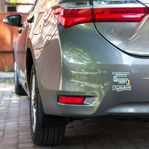 Blasenfreie Aufkleber Satire-Aufkleber: „Deutsch-Französische Freundschaft – Deutschland bezahlt“ | 90 Mrd. € Ukraine-Kredit | Politischer Statement-Sticker für Auto & Outdoor