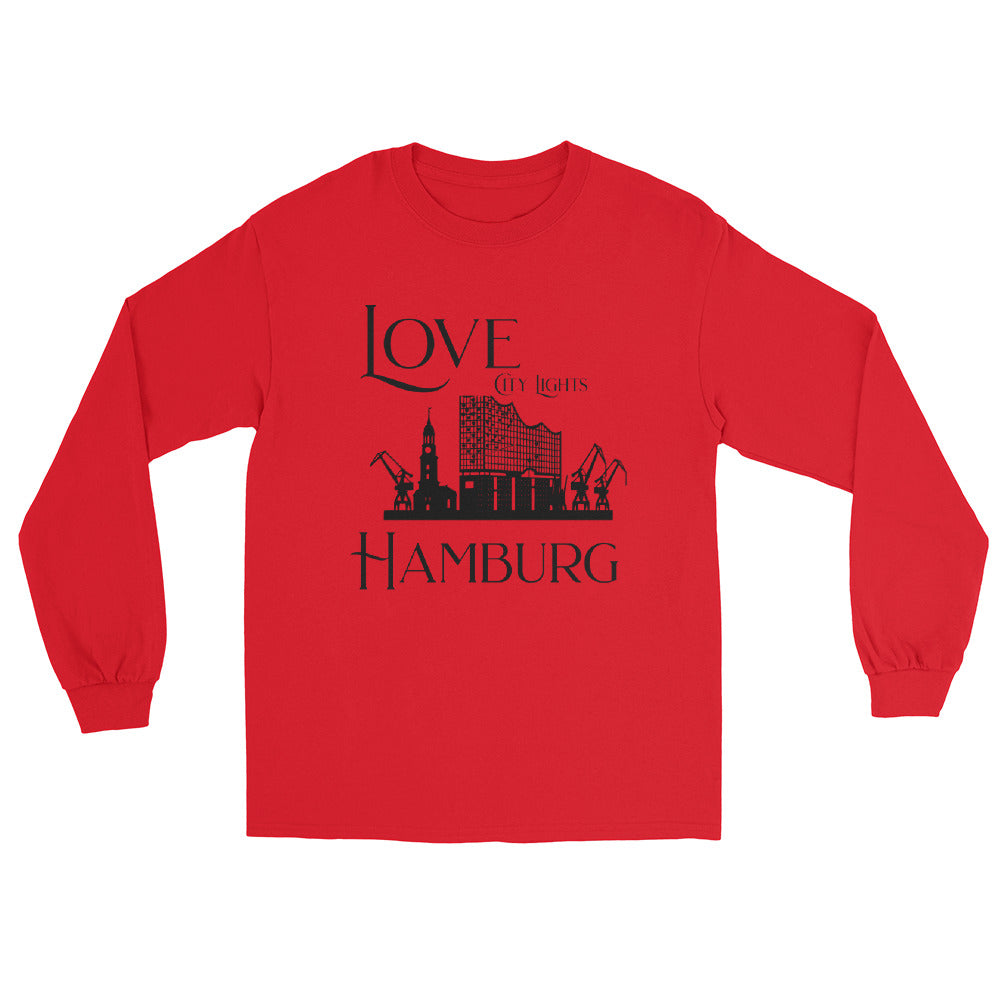 Love City Lights Hamburg Herren-Langarmshirt – Stylisches Skyline Design für Hamburg-Fans