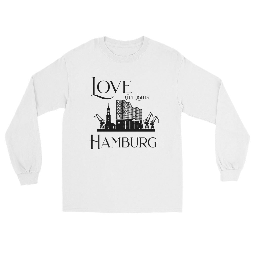Love City Lights Hamburg Herren-Langarmshirt – Stylisches Skyline Design für Hamburg-Fans