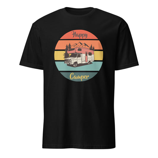 T-Shirt für Campingfeunde Retro Styl mit Wohnmobil und Aufdruck Happy Camper