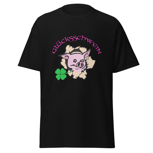 T-Shirt schwarz mit Glücksschwein