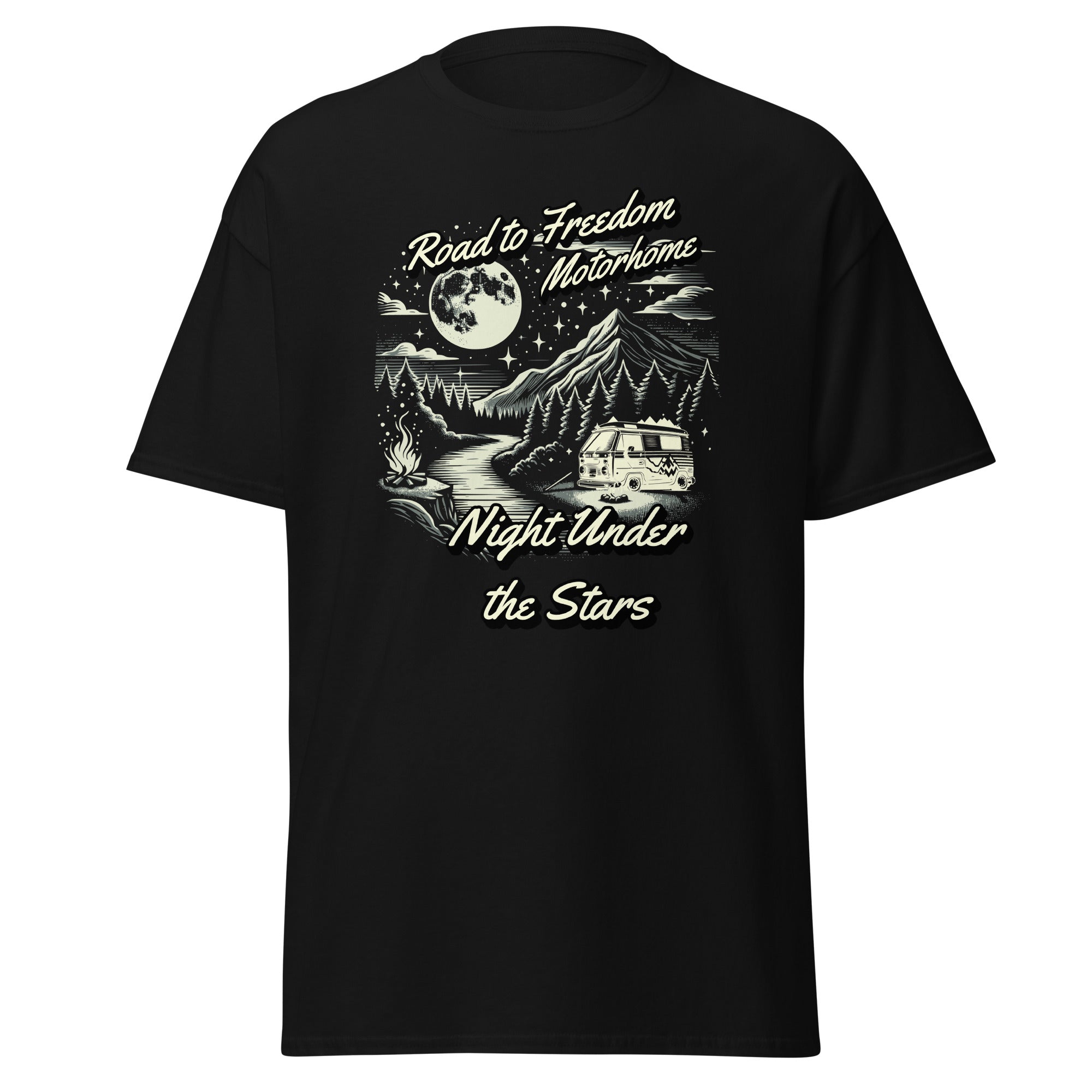 Unisex T-Shirt Road to Freedom - Wohnmobil unterm Sternenhimmel & Lagerfeuer – Camping Abenteuer Design