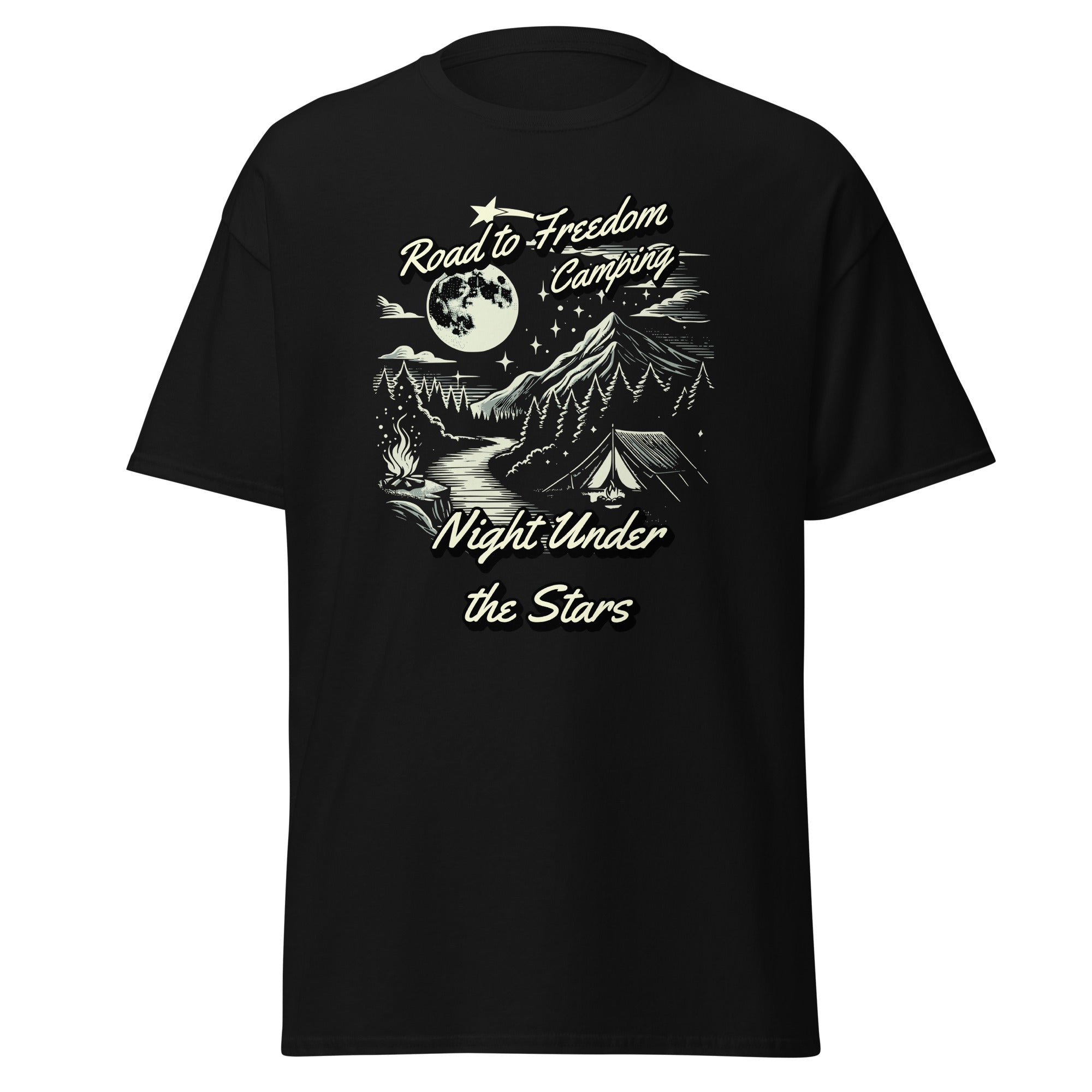 Unisex T-Shirt Road to Freedom - Zelt unterm Sternenhimmel & Lagerfeuer – Camping Abenteuer Design