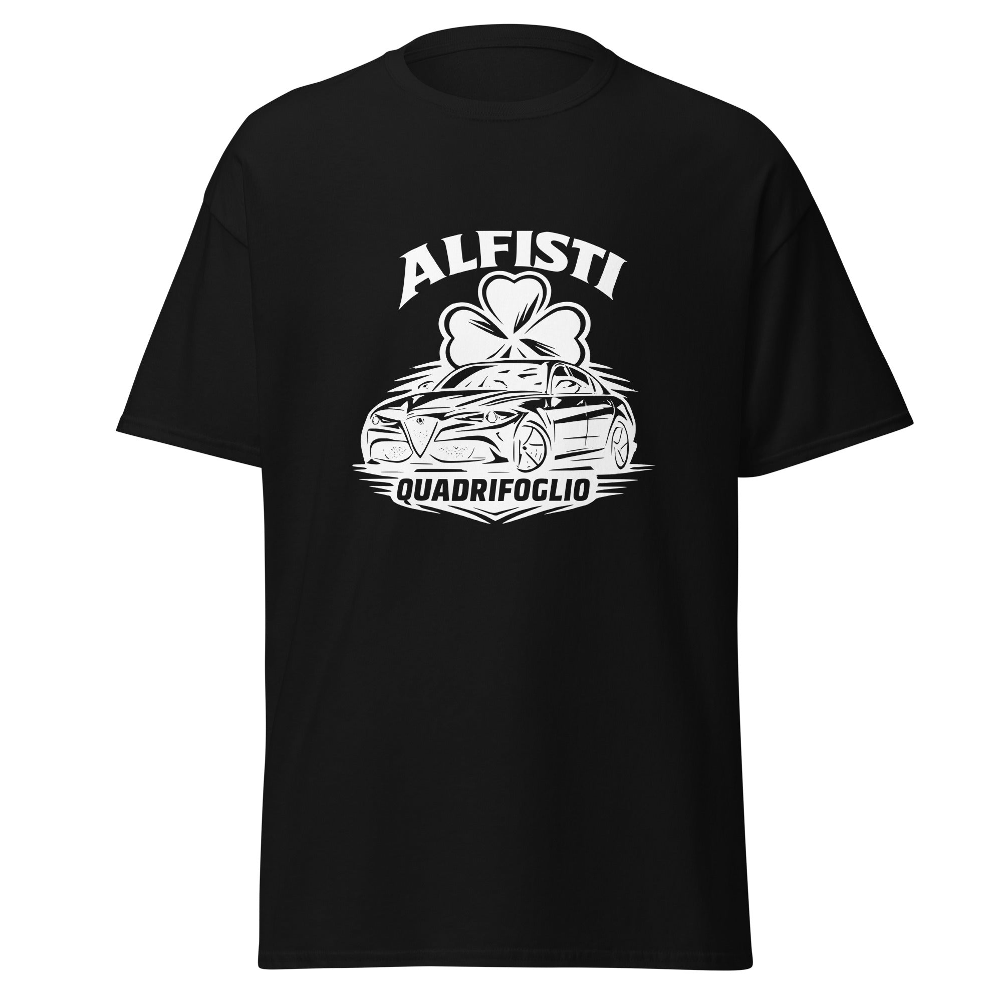 Unisex Alfisti T‑Shirt „Quadrifoglio Monochrome“ – Pure Italian Power