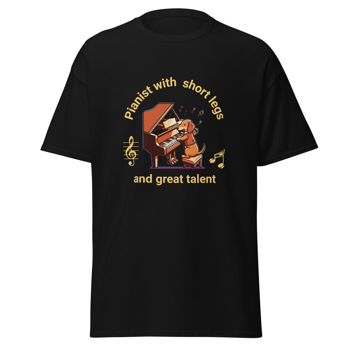 Klassisches Unisex T-Shirt Pianist with short legs and great talent – Dackel T-Shirt
