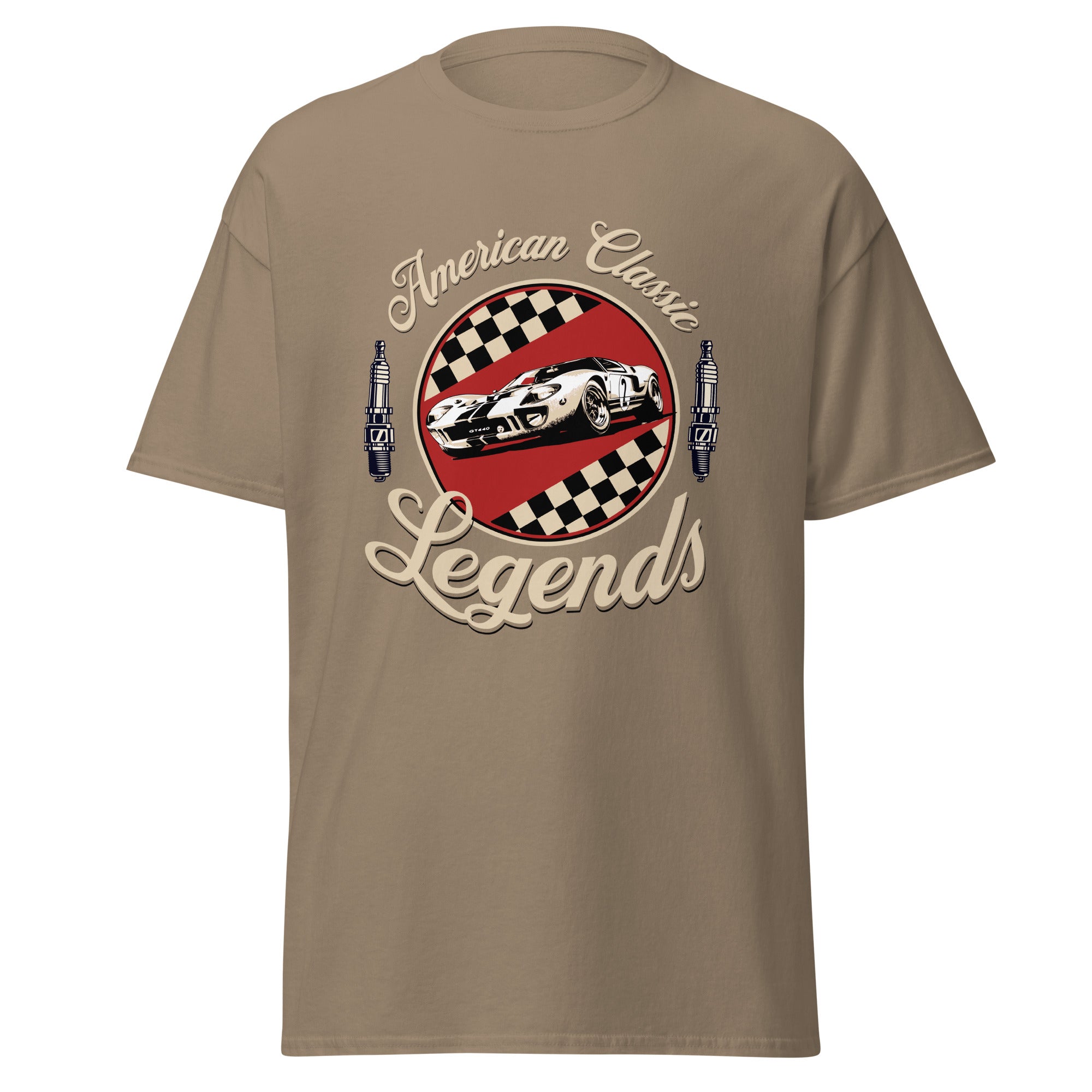 Unisex T-Shirt American Classic Legends T-Shirt – US-Muscle Car Design mit Zielflagge & Zündkerzen – Vintage Automotive Style