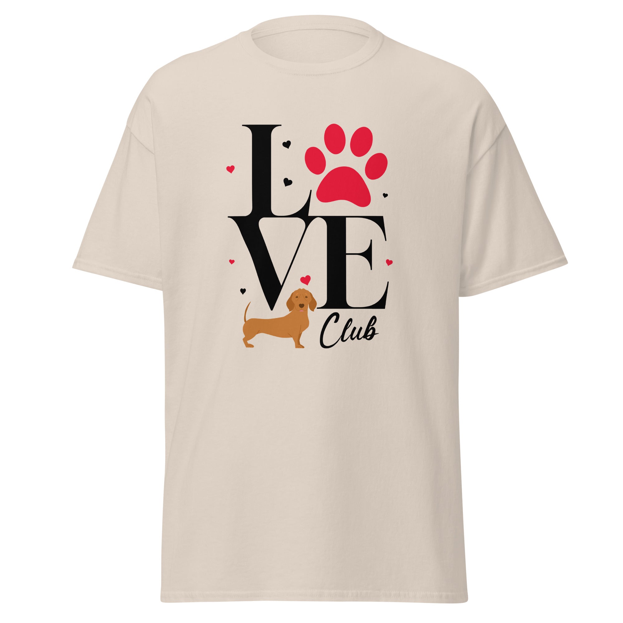 Du liebst deinen Dackel über alles? Dann ist dieses T-Shirt mit dem Aufdruck "Love ein Dackel und Club" genau das Richtige für dich! 