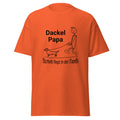 Unisex T-Shirt Mann mit Dackel an der Leine T-Shirt – Teckel Motiv für Hundefreunde Dackel Papa Sturheit liegt in der Familie.