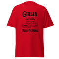 Ein minimalistisches Alfisti‑T‑Shirt mit der ikonischen Giulia 105 als Strichzeichnung. Der Slogan „pure Mechanik, keine Elektronik, nur Gefühl“ feiert echten analogen Fahrspaß. Perfekt für Alfa‑Fans, Oldtimer‑Liebhaber und alle, die italienische Automobilkultur leben.