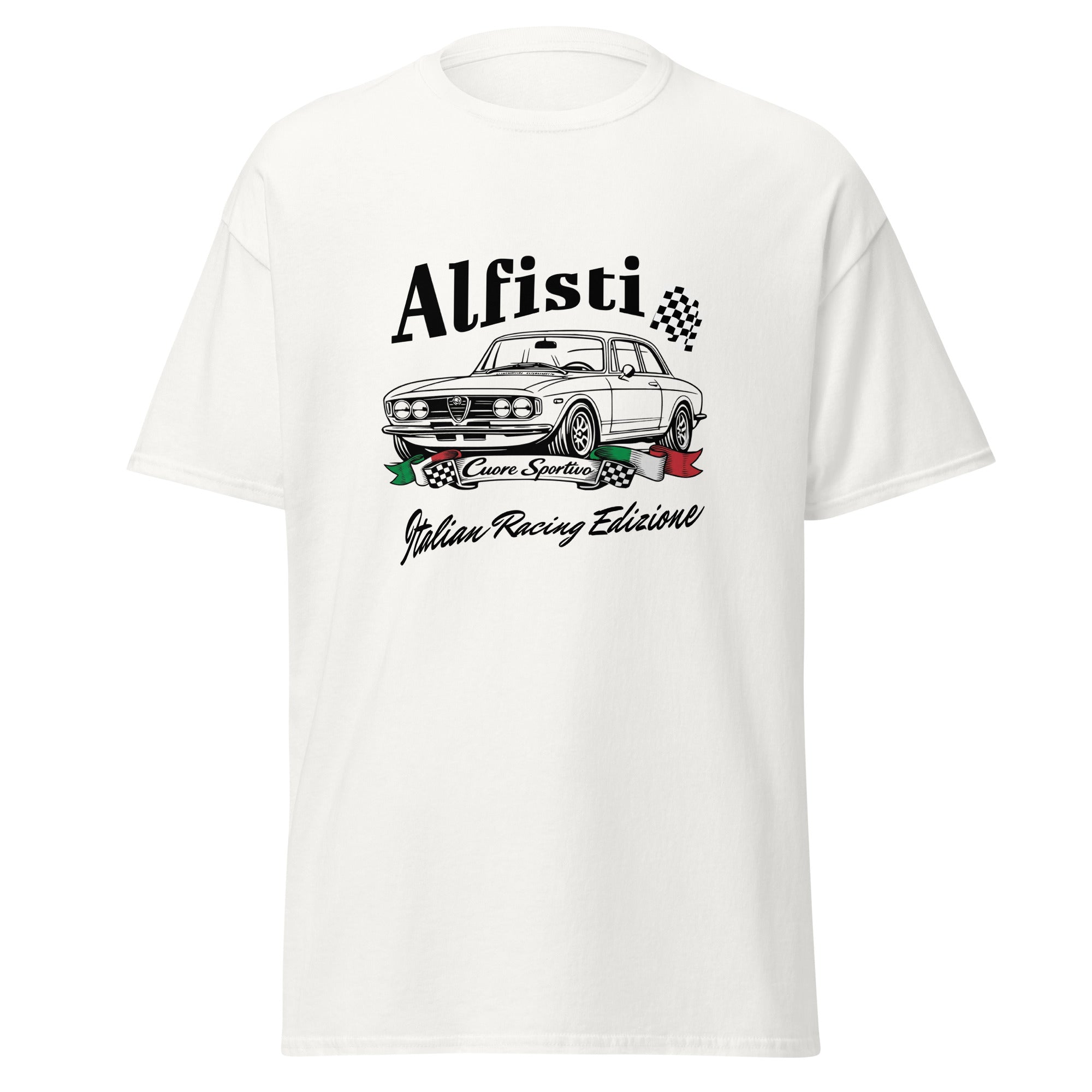 Das Alfisti Cuore Sportivo T‑Shirt von funnydesigns.de verbindet italienische Leidenschaft mit klassischem Automobil‑Design. Der ikonische Schriftzug „Alfisti Cuore Sportivo“ steht für echte Alfa‑Romeo‑Emotionen: Herz, Klang, Mechanik und puren Fahrspaß.