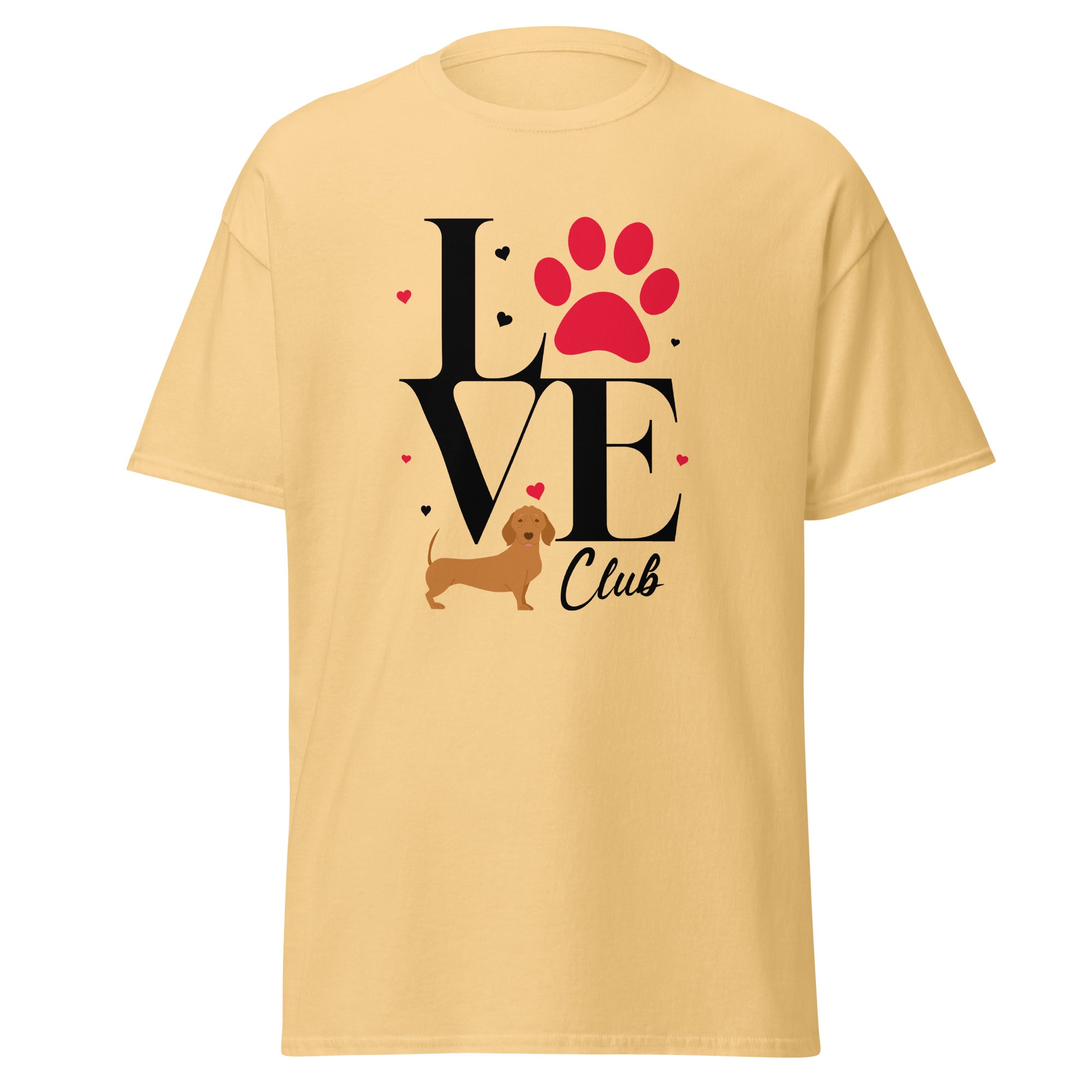 Du liebst deinen Dackel über alles? Dann ist dieses T-Shirt mit dem Aufdruck "Love ein Dackel und Club" genau das Richtige für dich! 