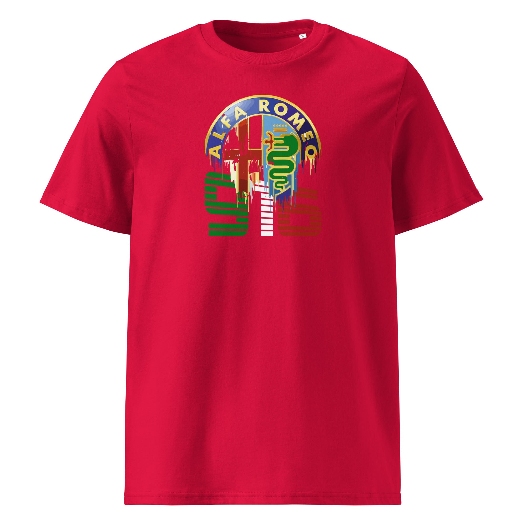 Rotes T-Shirt mit in italienischen Farben 916 Aufdruck