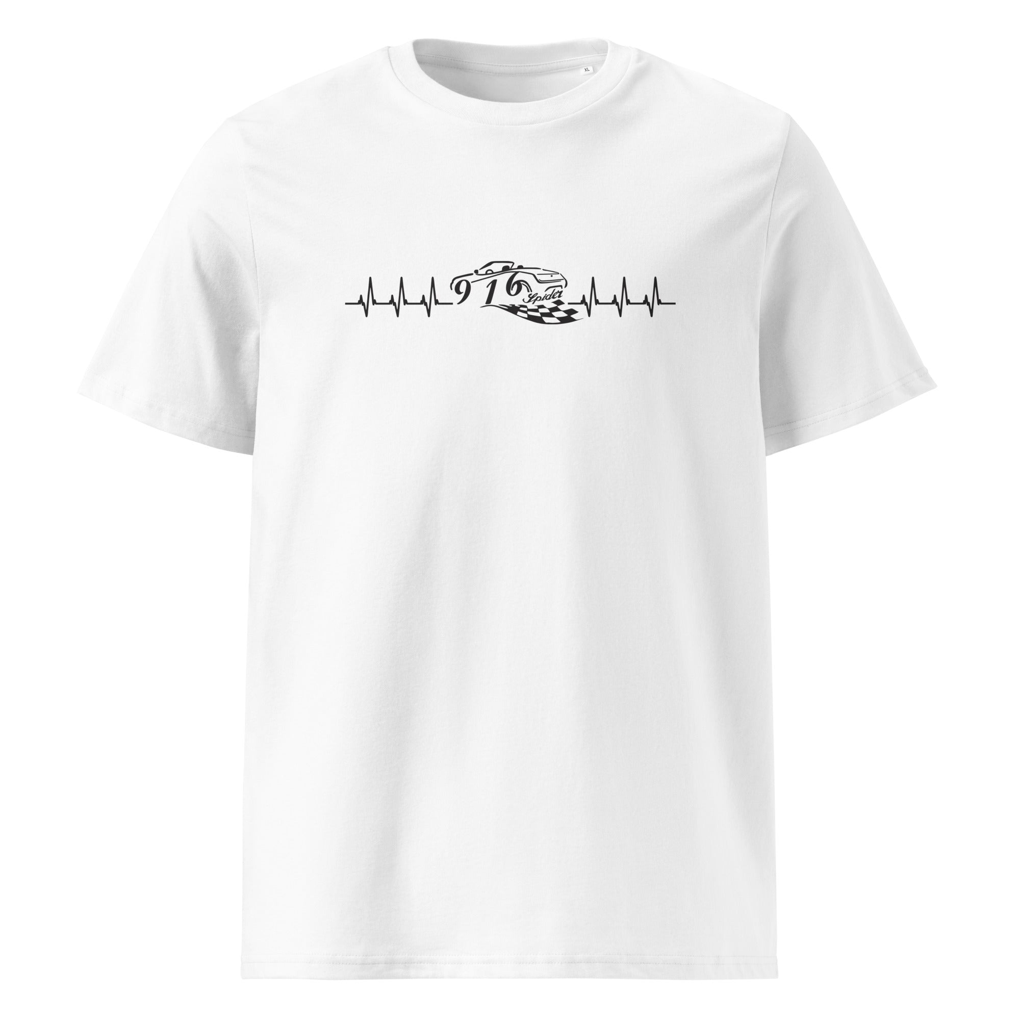 T-Shirt weiss mit schwarzen Aufdruck 916  und Racing Flagg im Herzschlag Design