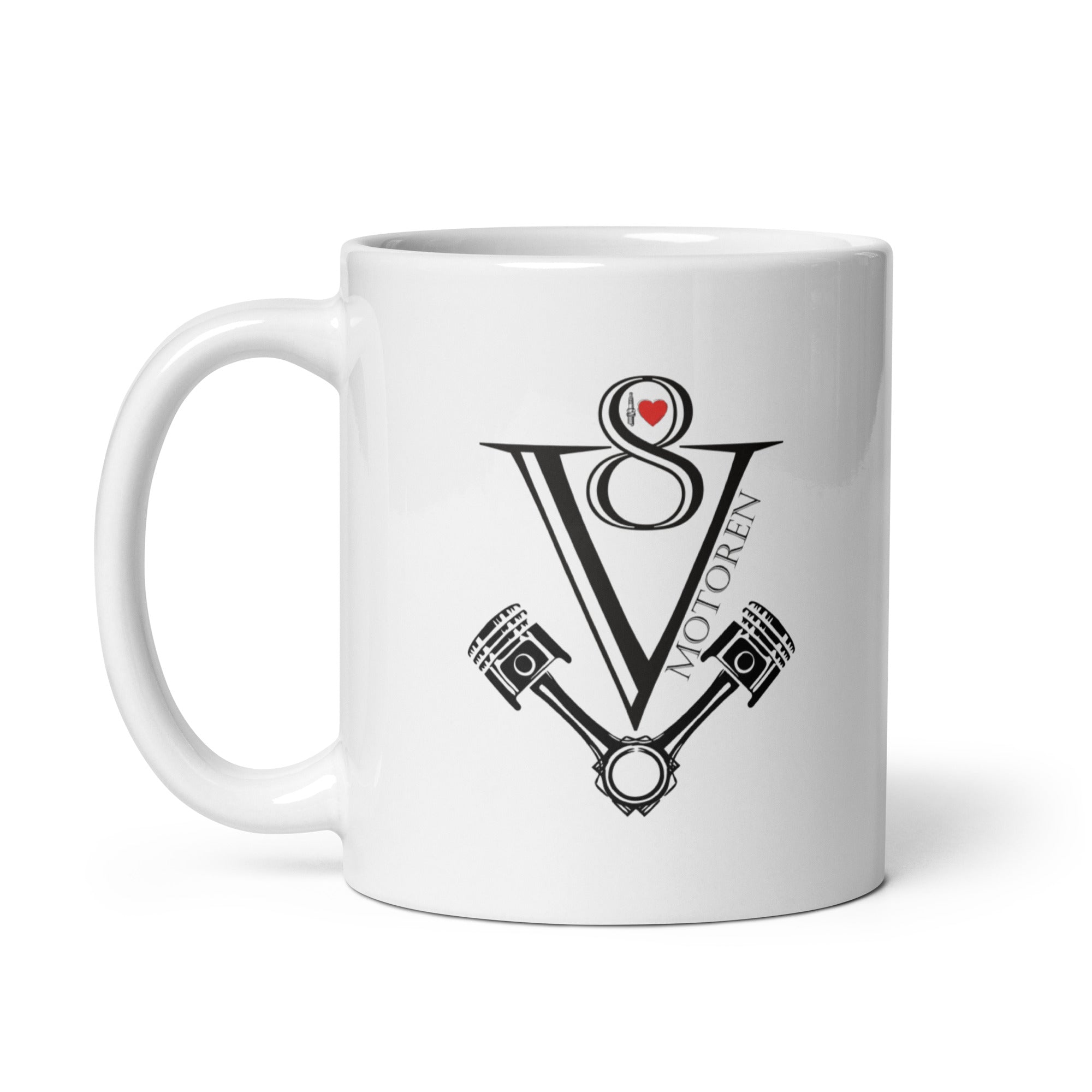 Weiße, glänzende Tasse V8 11 oz