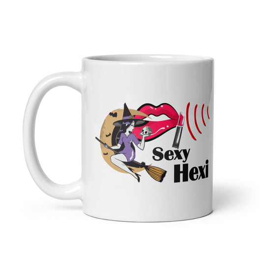 Weiße, glänzende Tasse Sexy Hexi 11 oz