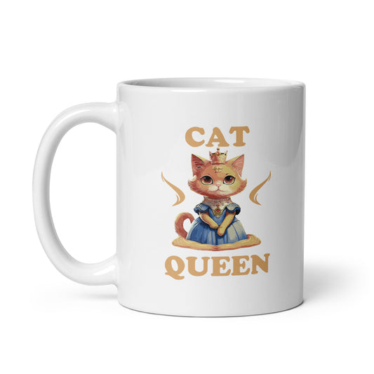 Weiße, glänzende Tasse Cat Queen 11 oz