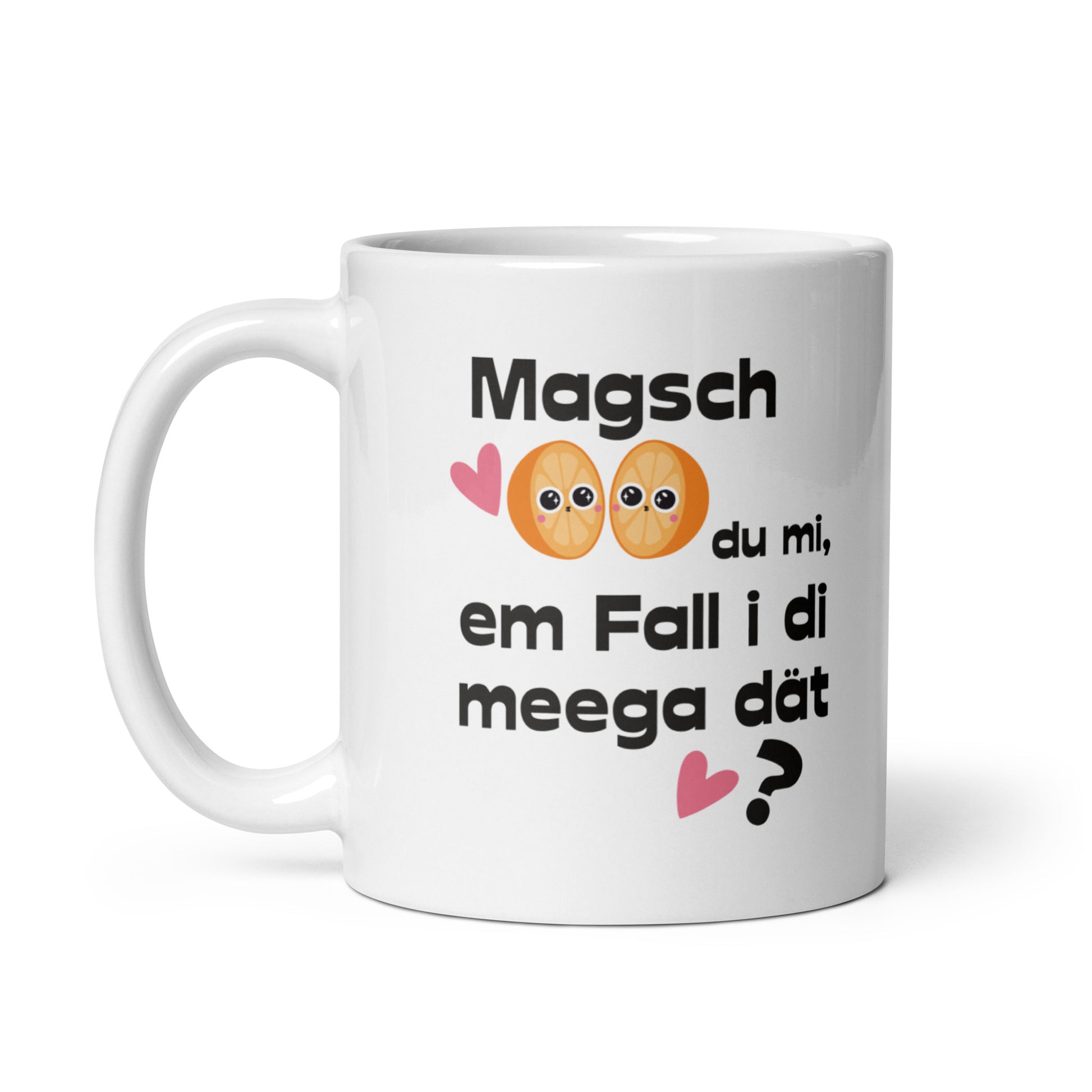 Weiße, glänzende Tasse Magsch du mi 11 oz