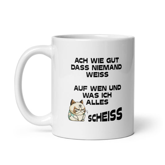 Weiße, glänzende Tasse Ach wie gut dass niemend weiß 11 oz
